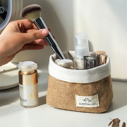 Small jute hanging basket, desktop sundry item storage basket, cosmetic storage bin, fabric pen holder, wall-mounted storage basket