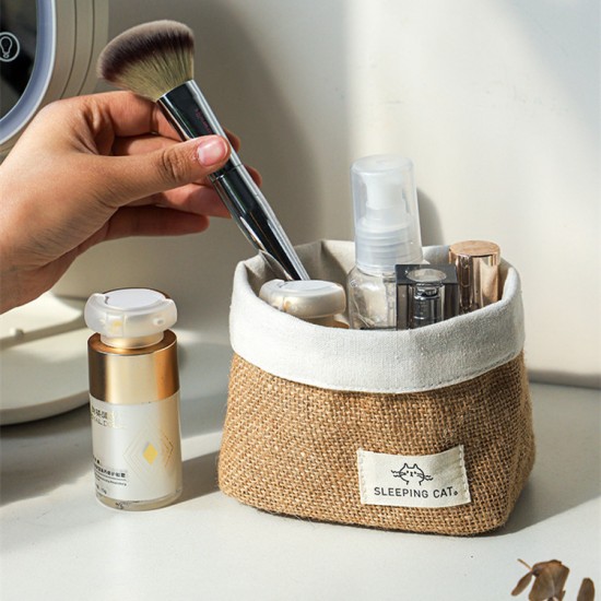 Small jute hanging basket, desktop sundry item storage basket, cosmetic storage bin, fabric pen holder, wall-mounted storage basket