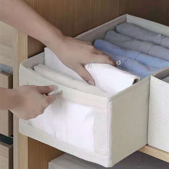 Japanese-Style Tianshan Cotton and Linen Storage Boxes with Folding Window and Wardrobe Drawer Storage boxes for toys, clothes, and other miscellaneous items.