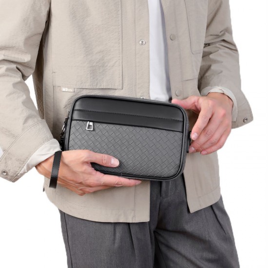 New style handbag for casual wear with woven texture, men's cross-body bag for business and casual wear, trendy casual bag for cross-body carrying, high-quality simple handbag with grip for men