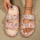 Floral-print flip-flops, women's summer beach slippers, wholesale thick-soled new sandals.