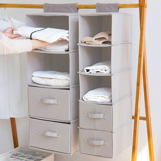 Cotton and linen fabric home wardrobe storage hanging bag, three-dimensional hanging wardrobe storage bag, multi-layer storage bag for miscellaneous items and clothing