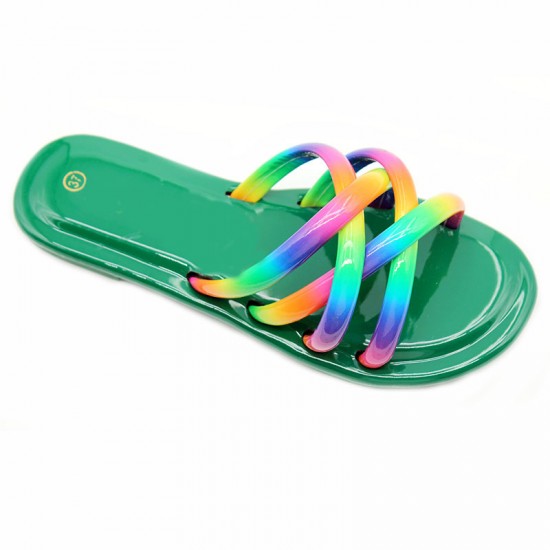 Cross-border flat open-toe flip-flops for women, colorful cross-strap casual and versatile beach sandals.