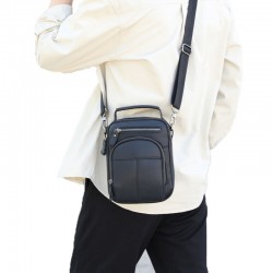 Men's bag, leather film new men's casual backpack, large capacity small square bag, water-resistant single shoulder bag, cross-border trendiness crossbody bag