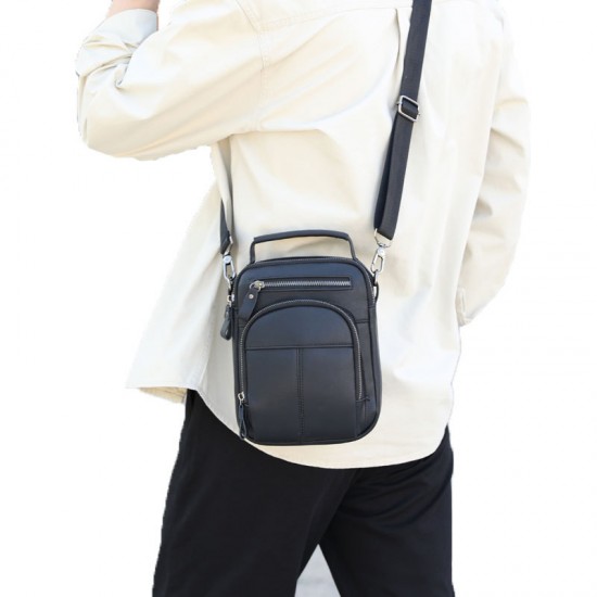 Men's bag, leather film new men's casual backpack, large capacity small square bag, water-resistant single shoulder bag, cross-border trendiness crossbody bag