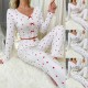 Cross-border best-selling home wear with heart patterns in European style, V-neck jacquard long-sleeved pants pajama set for women that can be worn outside