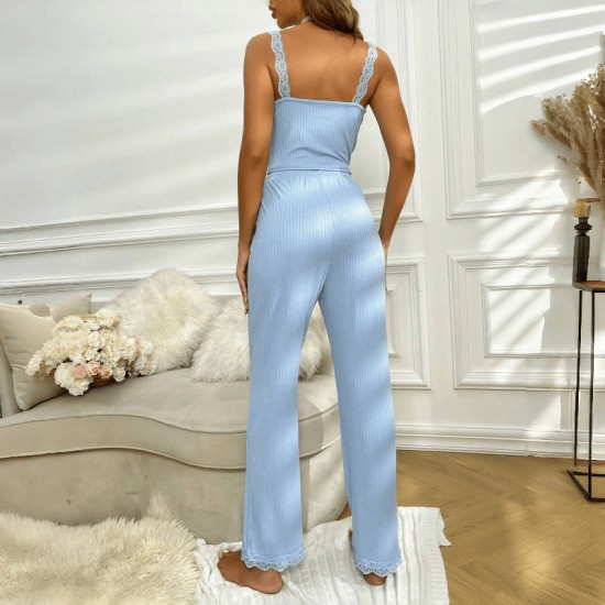 Cross-border European-style casual sleepwear set for women, summer floral printed long-sleeved pants, comfortable and relaxed women's home wear