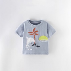 Children's short-sleeved summer styles, European and American children's T-shirts, stylish boys' round-neck casual tops.