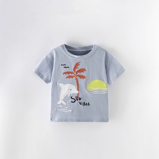 Children's short-sleeved summer styles, European and American children's T-shirts, stylish boys' round-neck casual tops.