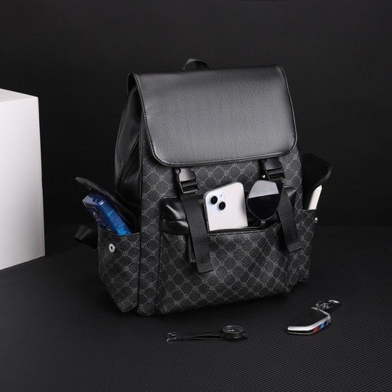 Patterned check business double-shoulder bag, new style Korean men's bag, travel computer bag, casual bag, commuter large capacity backpack