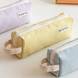 Simple Japanese-style student-style large-capacity double-layer macaron pencil case, multifunctional waterproof nylon portable stationery bag