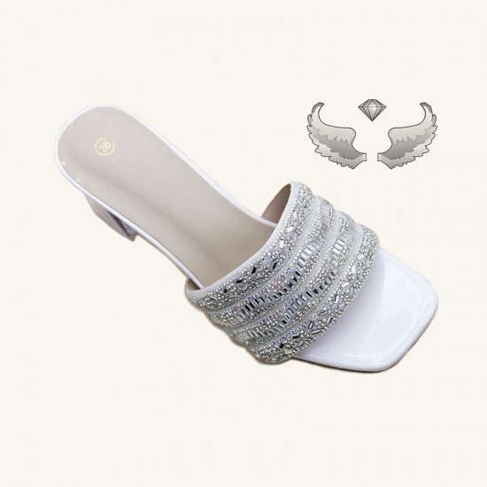 2025 new foreign trade direct sales, fashionable rhinestone outerwear, chunky heels, wholesale ladies' slippers