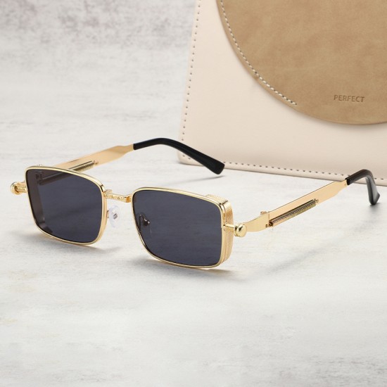 New retro small square-frame men's sunglasses, European and American cross-border spring-leg glasses, stylish steampunk metal sunglasses.