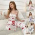 Cross-border foreign trade best-selling pajama set with heart-shaped printed suspenders long pants set for women in European style that can be worn outside