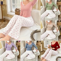 2025 new best-selling European style lace-edge round-neck crown long-sleeved pants pajama set for women with home wear two-piece set that can be worn outside