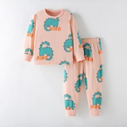 New autumn styles for young children: round-neck, long-sleeved, stylish, two-piece cotton pajamas for boys.
