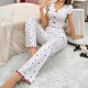 Cross-border best-selling home wear with printed designs, heart-shaped V-neck short-sleeved pants set, women's casual pajamas