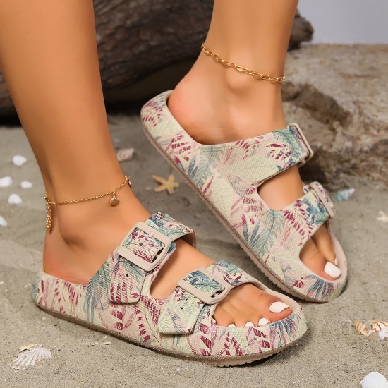 Summer leaf-printed sandals, matching slippers for indoor and outdoor use