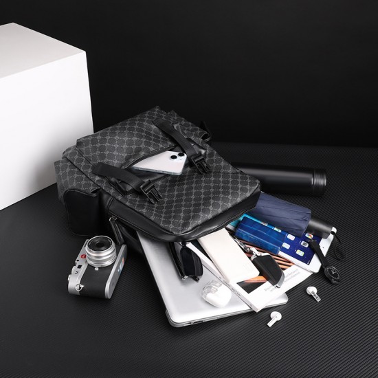 Patterned check business double-shoulder bag, new style Korean men's bag, travel computer bag, casual bag, commuter large capacity backpack