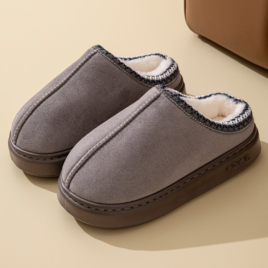 Best-selling unisex lace-trimmed cotton slippers with plush fur for warmth and warmth.