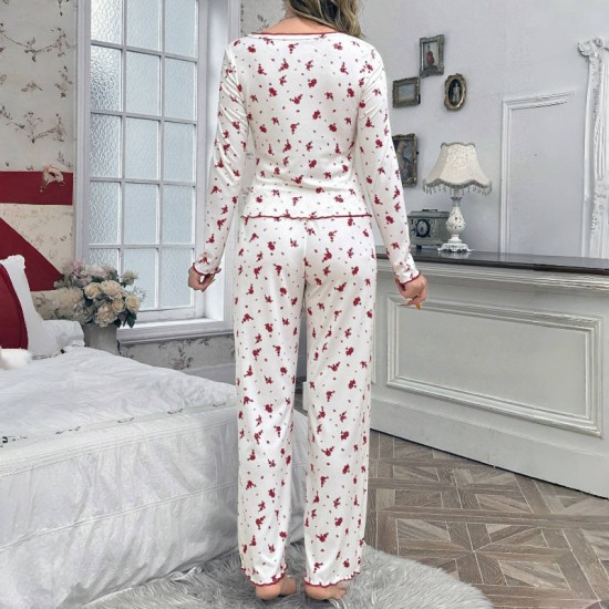 Cross-border best-selling European-style autumn-winter home wear for women, featuring sexy and casual fashion long-sleeved pants and pajama sets. Women's pajamas for summer with European-style letter patterns, short-sleeved T-shirts with bow ties and shor