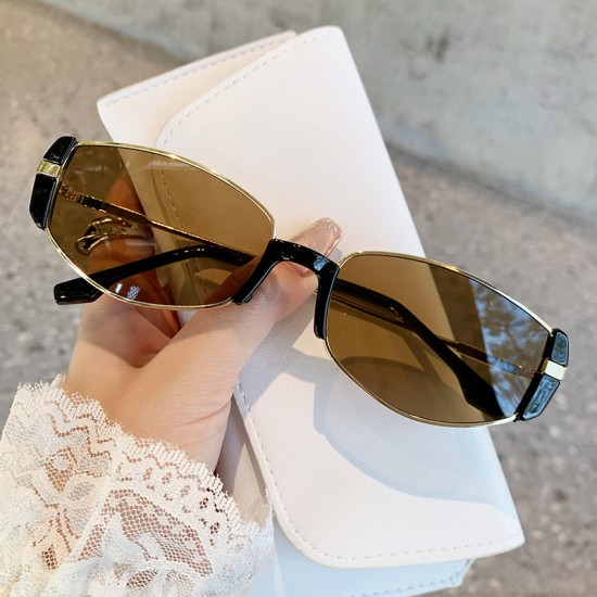 Retro, old-money style cat-eye sunglasses for women, high-end, UV protection, new cross-border fashionable small brown glasses.