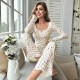 Cross-border best-selling Amazon-style home wear with casual floral printed pants, long-sleeved pants two-piece set, European-style women's pajamas that can be worn outside