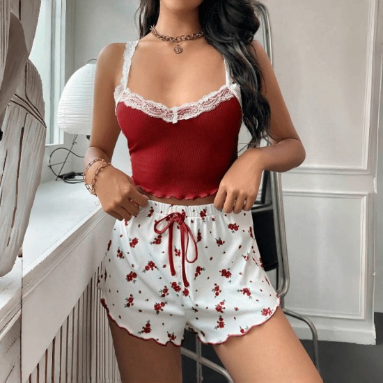 Single-order pajamas set with European-style sexy halter short pants, casual sleepwear for women, home wear