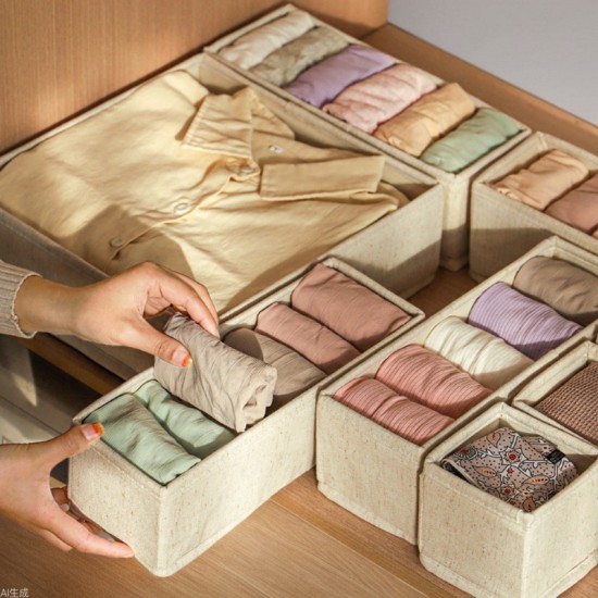 Simple woven jute fabric storage basket, foldable storage Large-capacity wardrobe storage baskets and snack boxes