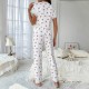 Cross-border best-selling women's home wear with cherry print water-soluble embroidery edges, short-sleeved pants that can be worn outside, women's casual pajamas