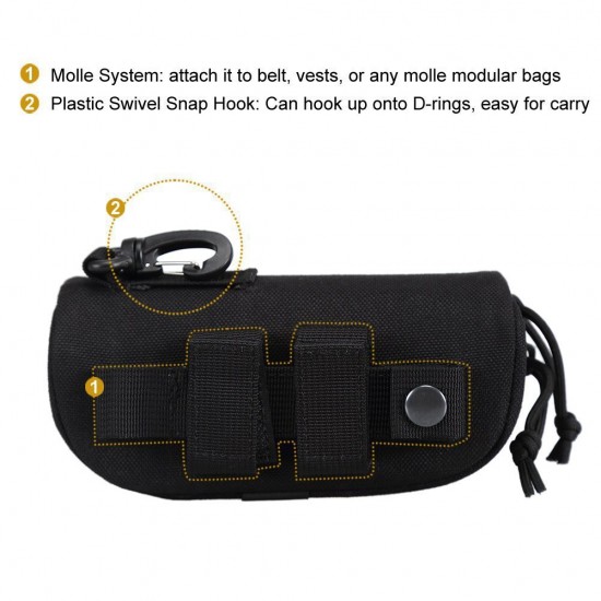 Tactical outdoor portable eyeglass case, protective box, nylon hard-shell eyeglass case, Molle system sunglasses case, eyeglass bag (RANDOM COLOR)