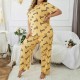 Temu cross-border European style plus-size home wear with enlarged and padded heart round-neck short-sleeved pants pajama set for women that can be worn outside