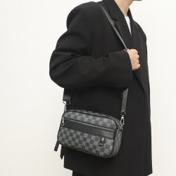 Men's cross-body bag with check pattern, new style Korean-style casual shoulder bag, street trend horizontal style small niche handbag