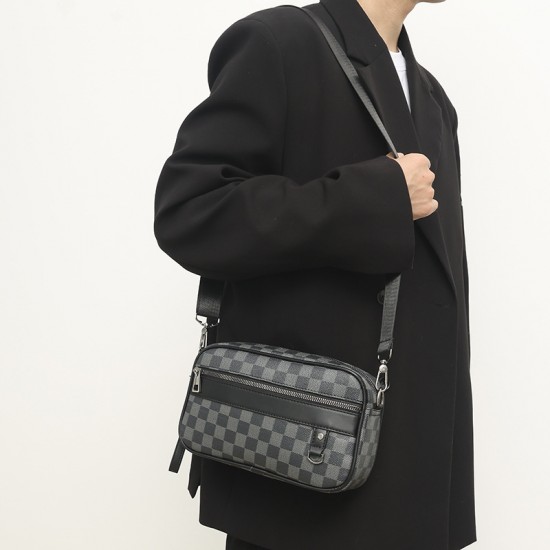 Men's cross-body bag with check pattern, new style Korean-style casual shoulder bag, street trend horizontal style small niche handbag