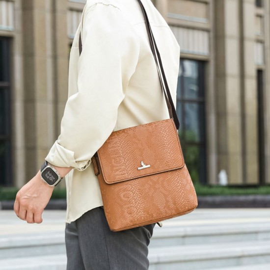 Snake pattern men's shoulder bag, European style new retro men's cross-body bag, flip cover men's bag, high-quality large capacity document bag