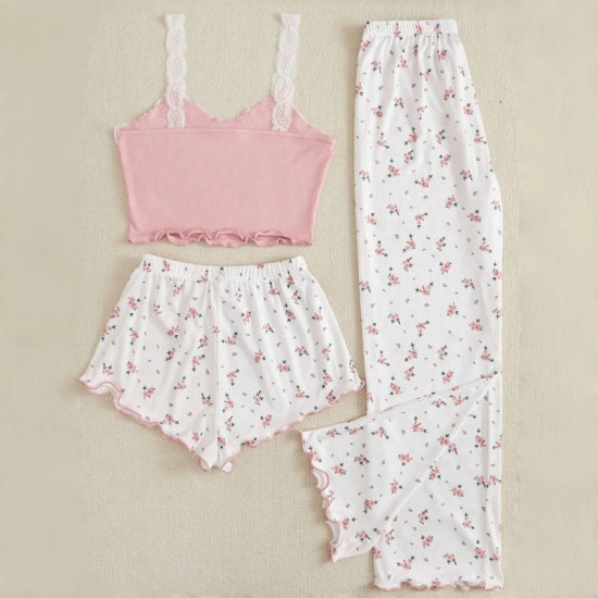 Cross-border casual sleepwear set for women, summer floral printed long-sleeved pants, sexy girl's European-style home wear two-piece set