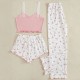Cross-border casual sleepwear set for women, summer floral printed long-sleeved pants, sexy girl's European-style home wear two-piece set