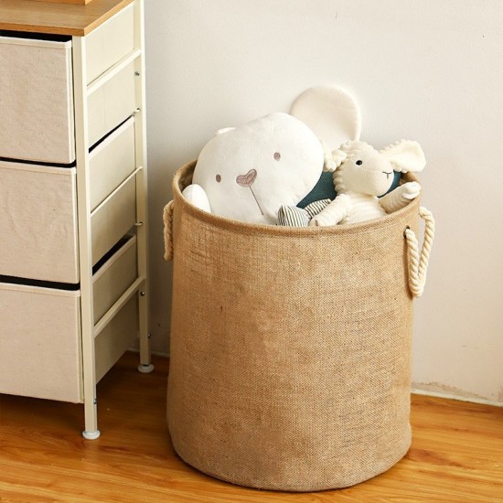 Pure Time Selected Large Thickened Jute Laundry Basket, Portable Cotton Rope Hamper, Household Laundry Storage Bin.