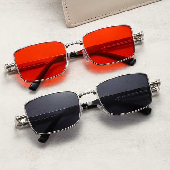 New retro small square-frame men's sunglasses, European and American cross-border spring-leg glasses, stylish steampunk metal sunglasses.