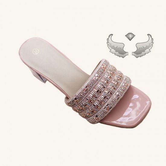 Hot-selling women's slippers, wholesale fashionable diamond-studded high-heeled shoes, comfortable and casual slippers.