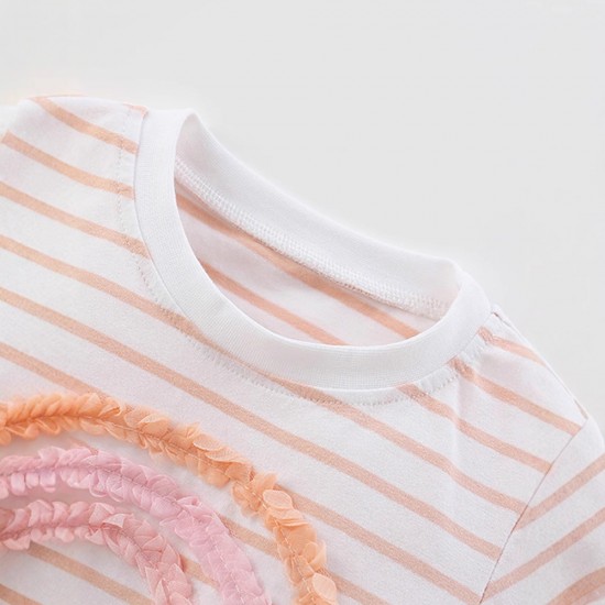 New summer styles for girls, including 2025 new short-sleeved children's summer striped T-shirts, stylish thin two-piece suits.