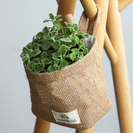 Small jute hanging basket, desktop sundry item storage basket, cosmetic storage bin, fabric pen holder, wall-mounted storage basket