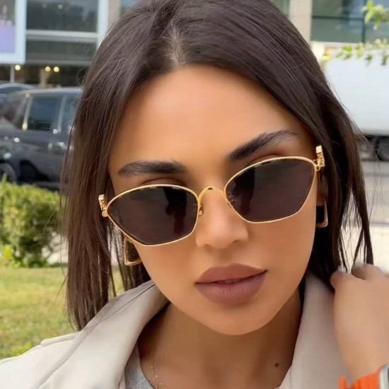 European and American fashion, high-end women's sun protection metal sunglasses, cross-border new trendy, influencer cat-eye sunglasses