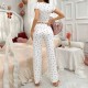 Cross-border best-selling home wear with printed designs, heart-shaped V-neck short-sleeved pants set, women's casual pajamas