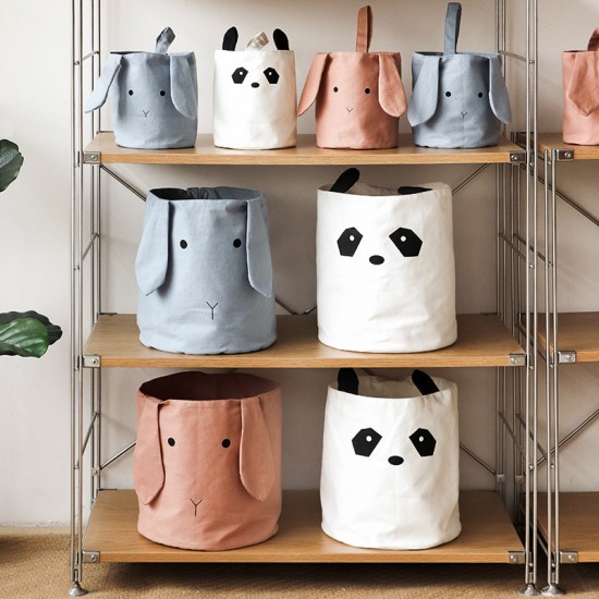 Simple children's toy storage bin, pure cotton canvas, large-capacity fabric sundries storage basket, baby toy storage bag