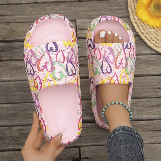 Summer heart print sandals, couples' slippers for both indoor and outdoor use