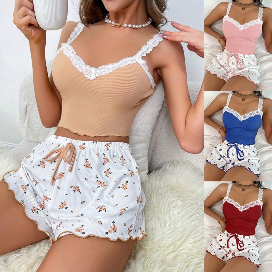 Single-order pajamas set with European-style sexy halter short pants, casual sleepwear for women, home wear