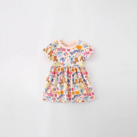 Children's skirts, new summer styles, European and American children's clothing, cartoon girls' cotton short-sleeved embroidered princess dresses