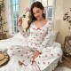 Cross-border Amazon European style pajama set for women with butterfly knot long pants and long-sleeved set with printed patterns and elastic for comfortable and casual home wear