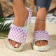 Summer comfortable thick-soled plaid print sandals, couples' slippers for both home and outdoor use Men's and women's matching EVA slippers